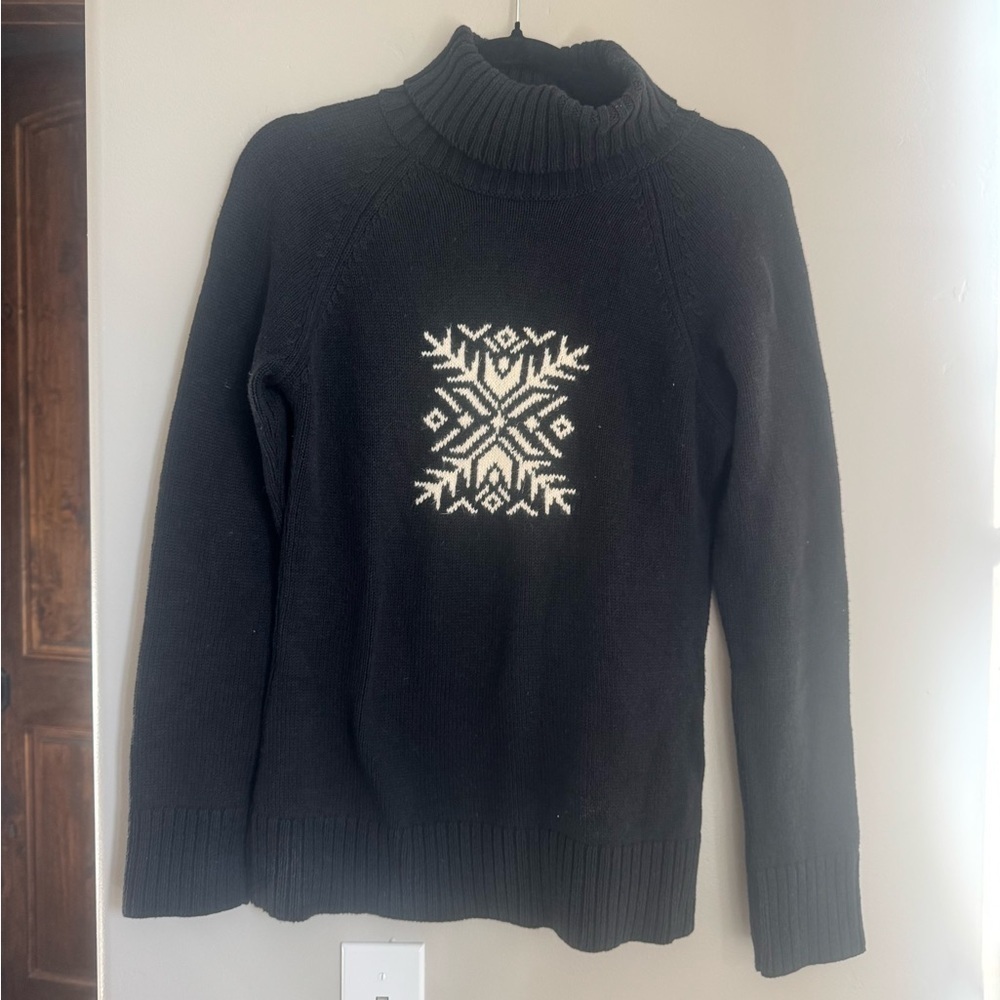 Coldwater Creek Nordic Snowflake Turtleneck Sweater Black XS Fair Isle Alpone